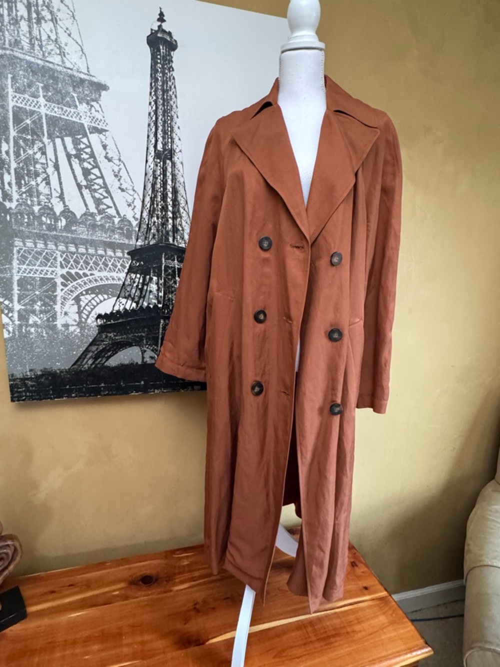 Zara Double-Breasted Rust Brown Long Trench Coat